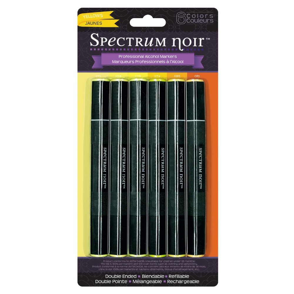 Spectrum Noir YELLOWS Set of 6 Professional Alcohol Markers Pens Double Ended